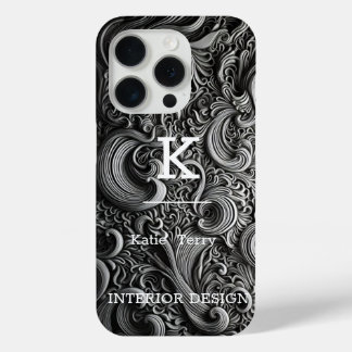Funda Para iPhone 15 Pro Fundas-Mamáes de Monograma Moderno Blanco y Negro 
