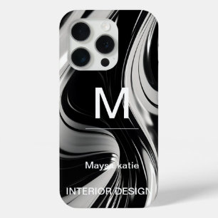 Funda Para iPhone 15 Pro Fundas-Mamáes de Monograma Moderno Blanco y Negro 