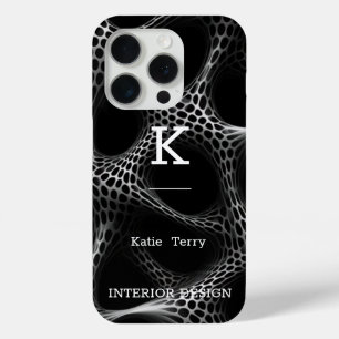 Funda Para iPhone 15 Pro Fundas-Mamáes de Monograma Moderno Blanco y Negro 