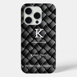 Funda Para iPhone 15 Pro Fundas-Mamáes de Monograma Moderno Blanco y Negro 