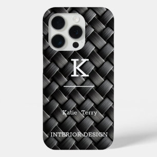 Funda Para iPhone 15 Pro Fundas-Mamáes de Monograma Moderno Blanco y Negro
