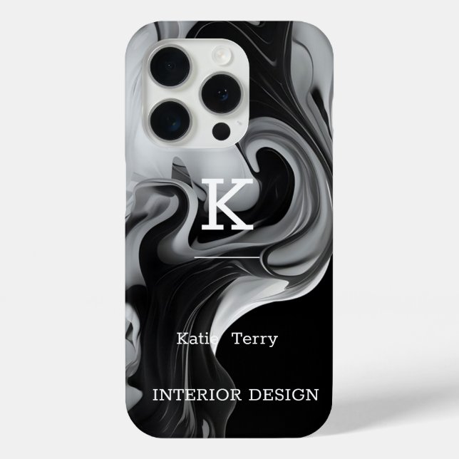 Funda De Case-Mate Para iPhone Fundas-Mamáes de Monograma Moderno Blanco y Negro  (Reverso )