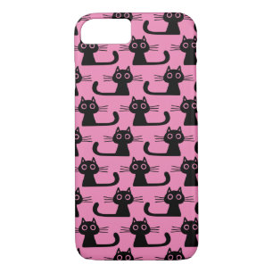 Funda Para iPhone 8/7 Funky Black Kitty Cats Patrón rosa y negro