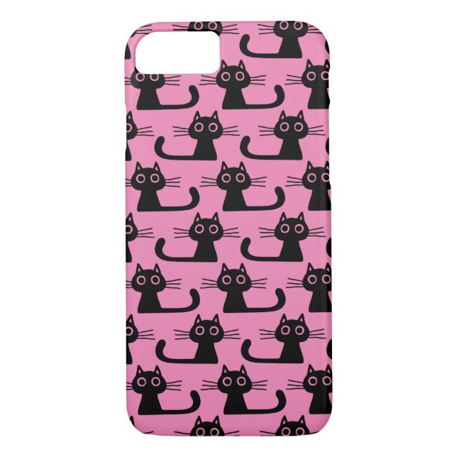 Funda De Case-Mate Para iPhone Funky Black Kitty Cats Patrón rosa y negro (Reverso)