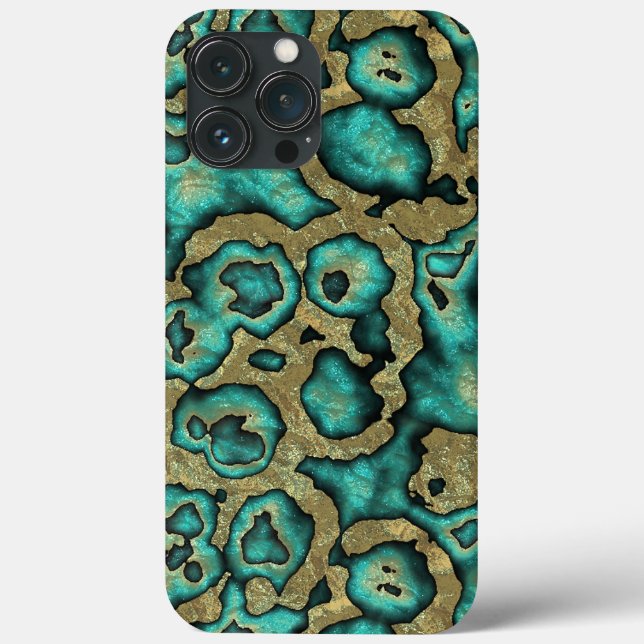 Funda De Case-Mate Para iPhone Funky Turquoise Green Faux Gold Swirls Art Pattern (Reverso )