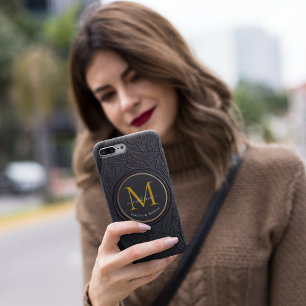 Funda Para iPhone 15 Funny Black Golden Luxury Script Monograma Inicial