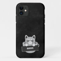 Funny Cat diseño café nombre personalizado Funda-M