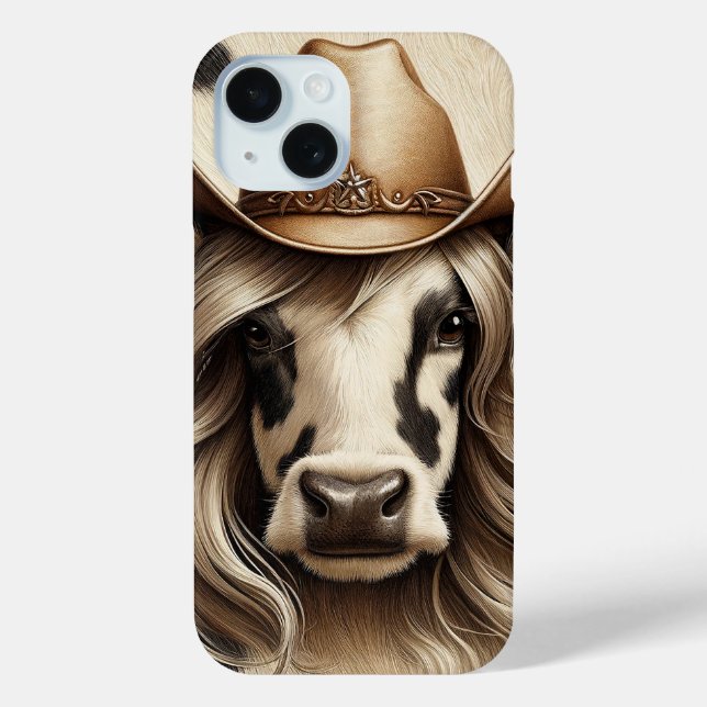 Funda De Case-Mate Para iPhone Funny Chica de vacas de país rubio (Reverso )