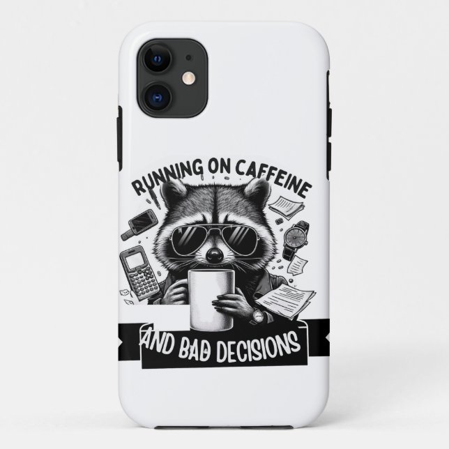 Funda De Case-Mate Para iPhone Funny Coffee Raccoon – Caffeine & Bad Choices Art (Reverso)