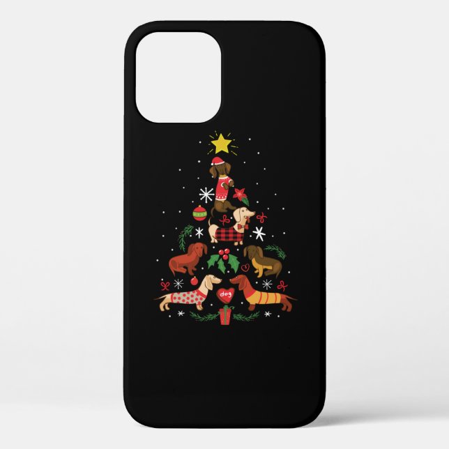 Funda De Case-Mate Para iPhone Funny Dachshund Christmas Tree (Reverso )