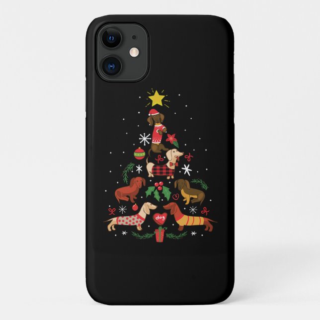 Funda De Case-Mate Para iPhone Funny Dachshund Christmas Tree (Reverso)