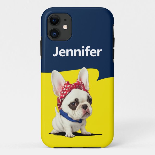 Funda De Case-Mate Para iPhone Funny Frenchie Rosie the Riveter Parodia (Reverso)