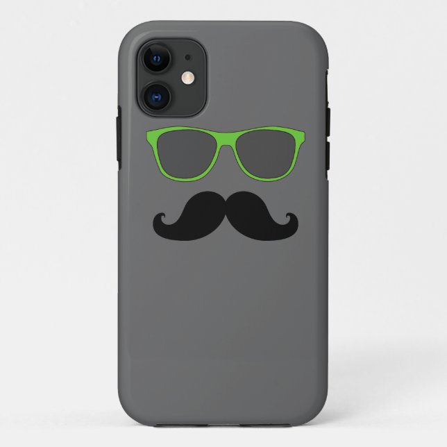 FUNDA DE Case-Mate PARA iPhone FUNNY MUSTACHE VERDE SOMBRILLAS (Reverso)