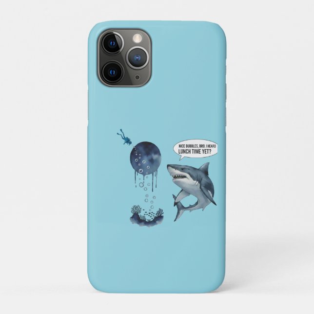 Funda De Case-Mate Para iPhone Funny shark diver lunch time :nice bubbles bro (Reverso)