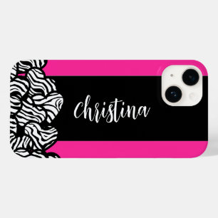 Funda Para iPhone 14 De Case-Mate Fuschia rosa blanco negro patrón de cebra nombre d
