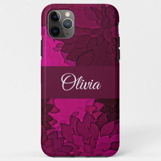 Funda Para iPhone 11 Pro Max Fuscia Floral Nombre Rosa Elegante