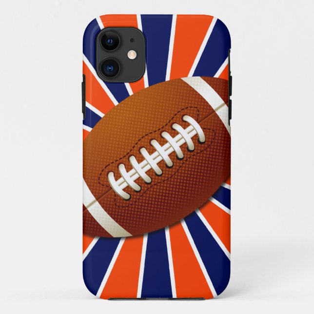 Funda De Case-Mate Para iPhone Fútbol azul y blanco anaranjado retro (Reverso)
