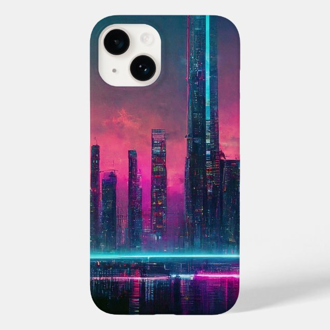 Funda De Case-Mate Para iPhone Futurista Neon Cyberpunk Cityscape iPhone 14 Funda (Reverso )