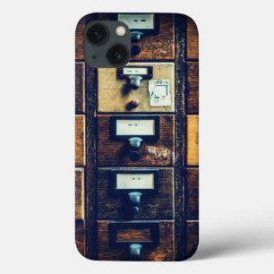 Funda Para iPhone 13 Gabinete de madera de catálogo de tarjetas de bibl