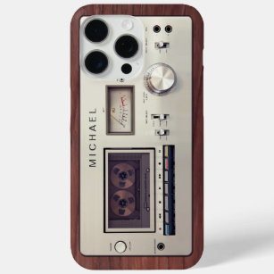 Funda Para iPhone 15 Pro Max Gabinete de madera de grabadora estéreo retro Tech