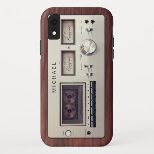Funda Para iPhone XR Gabinete de madera de grabadora estéreo retro Tech
