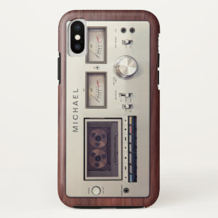 Funda Para iPhone X Gabinete de madera de grabadora estéreo retro Tech