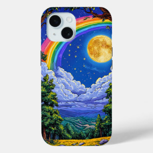 Funda Para iPhone 15 Galaxia Arcoíris Celestial Luna Estrellas Diseño E