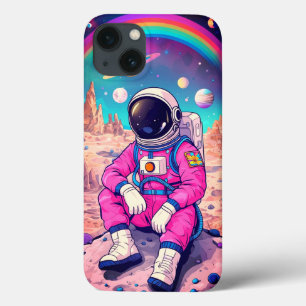 Funda Para iPhone 13 Galaxia Arcoiris de Astronauta Rosa Cute