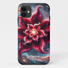 Funda Para iPhone 11 Galaxia de Poinsettia floral festiva personalizada