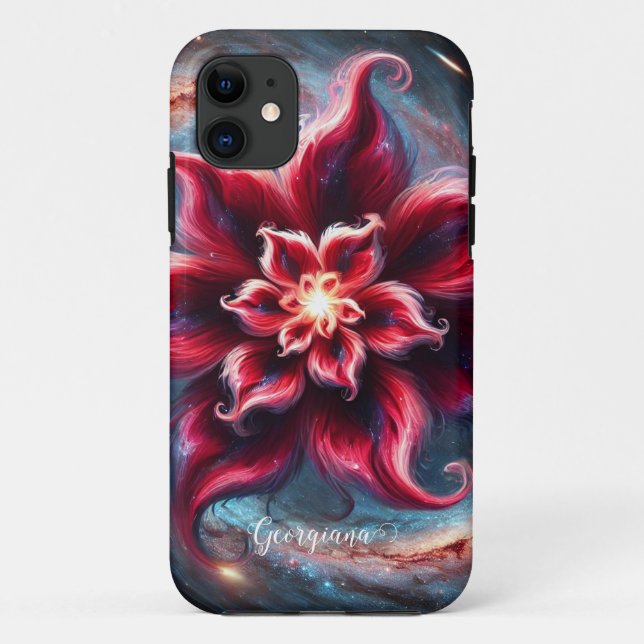 Funda De Case-Mate Para iPhone Galaxia de Poinsettia floral festiva personalizada (Reverso)