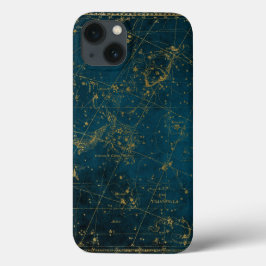 Funda Para iPhone 13 Galaxia dorada azul de la constelación de mapas es