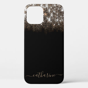 Funda Para iPhone 12 Galaxia dorada negra Estrellas nombre goteo Purpur