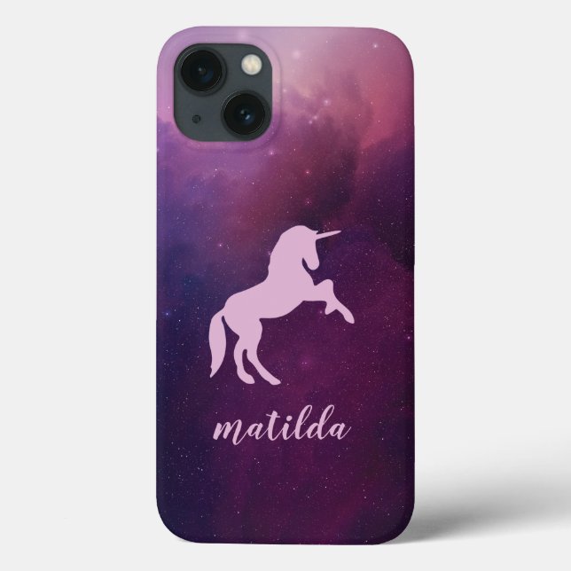 Funda De Case-Mate Para iPhone Galaxia espacial unicornio divertido púrpura moder (Reverso)