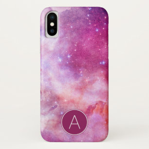 Funda Para iPhone X Galaxia rosada y púrpura del monograma de la