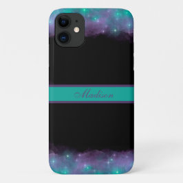 Funda Para iPhone 11 Galaxia y estrellas turquesa de nubes negras