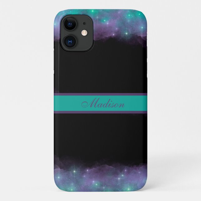 Funda De Case-Mate Para iPhone Galaxia y estrellas turquesa de nubes negras (Reverso)