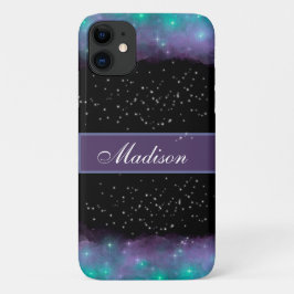 Funda Para iPhone 11 Galaxia y estrellas turquesa de nubes negras