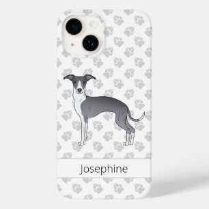 Funda Para iPhone 14 De Case-Mate Galgo Italiano Azul Y Blanco Con Nombre Personaliz