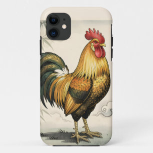 Funda Para iPhone 11 Gallo dorado arte japonés