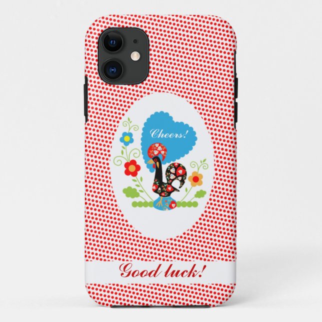 Funda De Case-Mate Para iPhone Gallo portugués con puntos rojos de polka (Reverso)