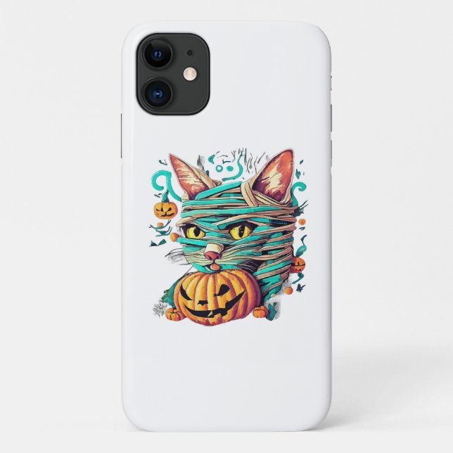 Funda De Case-Mate Para iPhone Gata Momia Divertida Halloween (Reverso)
