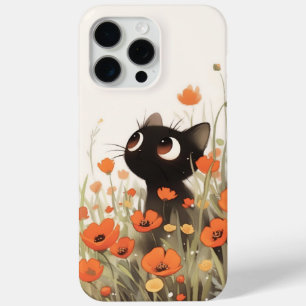 Funda Para iPhone 15 Pro Max Gata Negra Poppy Meadow