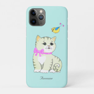 Funda Para iPhone 11 Pro Gatito atigrado lindo sobre azul claro