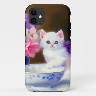 Funda Para iPhone 11 Gatito blanco vintage con cinta morada