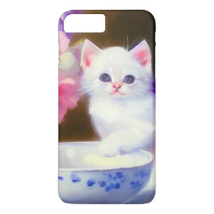 Funda Para iPhone 8 Plus/7 Plus Gatito blanco vintage con cinta morada