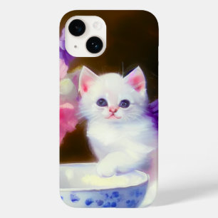 Funda Para iPhone 14 De Case-Mate Gatito blanco vintage con cinta morada