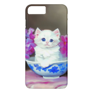 Funda Para iPhone 8 Plus/7 Plus Gatito blanco vintage con flores rosas