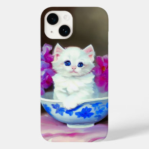 Funda Para iPhone 14 De Case-Mate Gatito blanco vintage con flores rosas