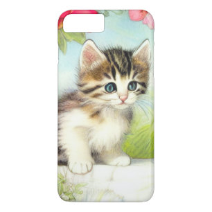 Funda Para iPhone 8 Plus/7 Plus Gatito blanco y marrón vintage con flores