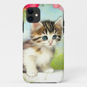 Funda Para iPhone 11 Gatito blanco y marrón vintage con flores